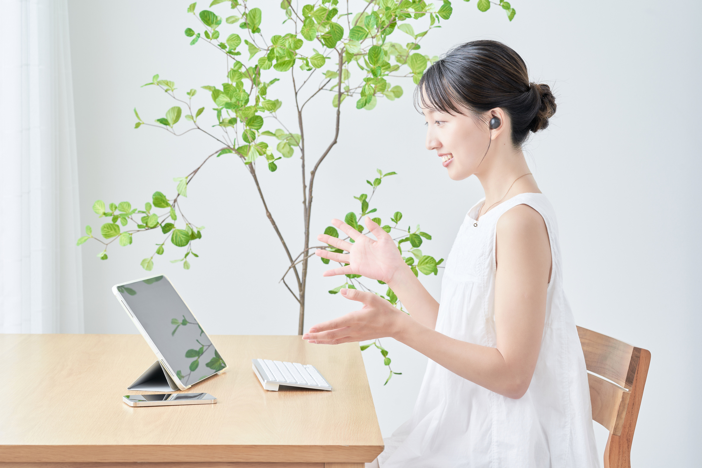 young woman using tablet PC